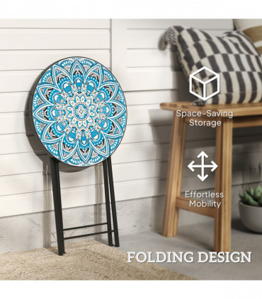 Outsunny Mosaic Garden Table, 35.5cm Folding Coffee Table, Blue