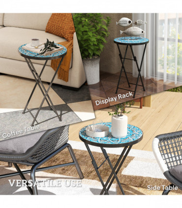 Outsunny Mosaic Garden Table, 35.5cm Folding Coffee Table, Blue