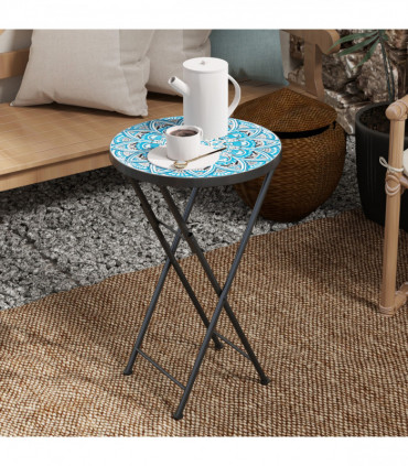 Outsunny Mosaic Garden Table, 35.5cm Folding Coffee Table, Blue