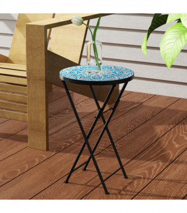 Outsunny Mosaic Garden Table, 35.5cm Folding Coffee Table, Blue