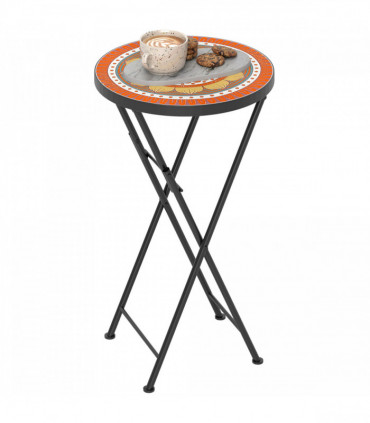 Outsunny Mosaic Garden Table, 35.5cm Folding Coffee Table, Orange