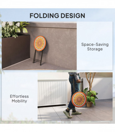 Outsunny Mosaic Garden Table, 35.5cm Folding Coffee Table, Orange