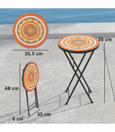 Outsunny Mosaic Garden Table, 35.5cm Folding Coffee Table, Orange