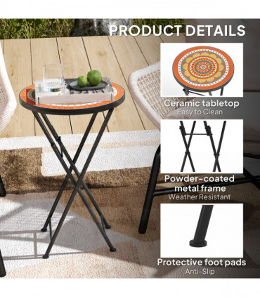 Outsunny Mosaic Garden Table, 35.5cm Folding Coffee Table, Orange
