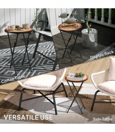 Outsunny Mosaic Garden Table, 35.5cm Folding Coffee Table, Orange