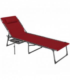Outsunny Folding Sun Lounger with 5-Level Reclining Back, Side Table, Red