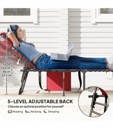 Outsunny Folding Sun Lounger with 5-Level Reclining Back, Side Table, Red