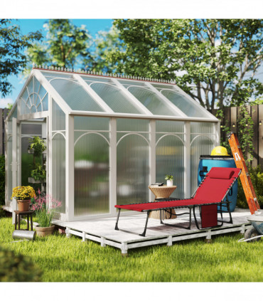 Outsunny Folding Sun Lounger with 5-Level Reclining Back, Side Table, Red