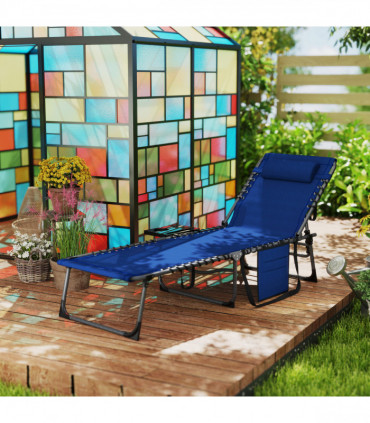 Outsunny Folding Sun Lounger with 5-Level Reclining Back, Side Table, Blue