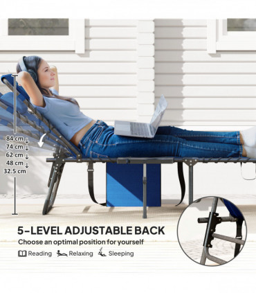 Outsunny Folding Sun Lounger with 5-Level Reclining Back, Side Table, Blue