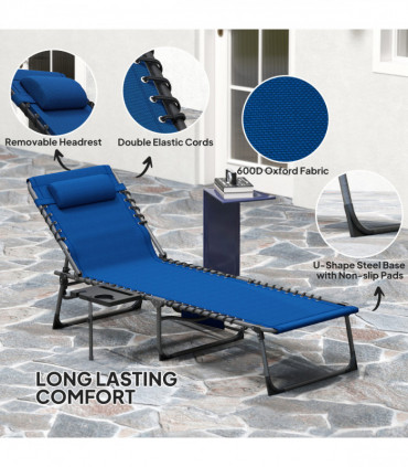 Outsunny Folding Sun Lounger with 5-Level Reclining Back, Side Table, Blue
