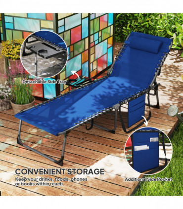 Outsunny Folding Sun Lounger with 5-Level Reclining Back, Side Table, Blue