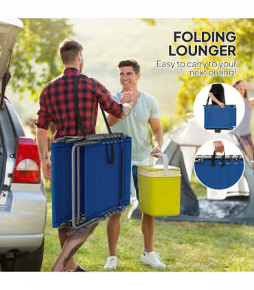 Outsunny Folding Sun Lounger with 5-Level Reclining Back, Side Table, Blue