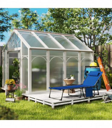 Outsunny Folding Sun Lounger with 5-Level Reclining Back, Side Table, Blue