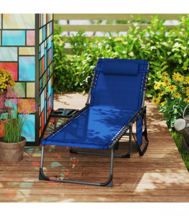Outsunny Folding Sun Lounger with 5-Level Reclining Back, Side Table, Blue