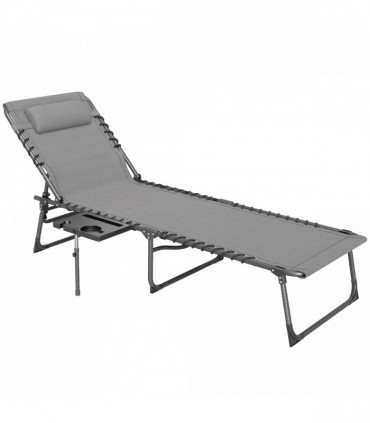 Outsunny Folding Sun Lounger with 5-Level Reclining Back, Side Table, Grey