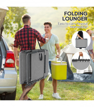 Outsunny Folding Sun Lounger with 5-Level Reclining Back, Side Table, Grey