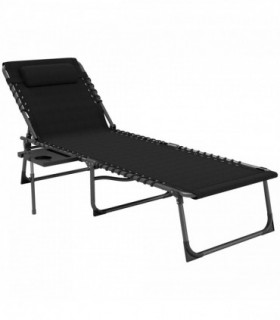 Outsunny Folding Sun Lounger with 5-Level Reclining Back, Side Table, Black