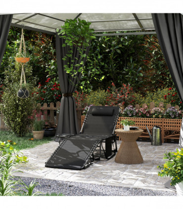 Outsunny Folding Sun Lounger with 5-Level Reclining Back, Side Table, Black