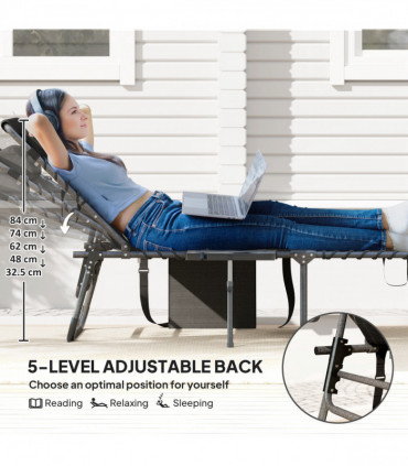 Outsunny Folding Sun Lounger with 5-Level Reclining Back, Side Table, Black