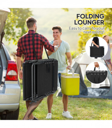 Outsunny Folding Sun Lounger with 5-Level Reclining Back, Side Table, Black