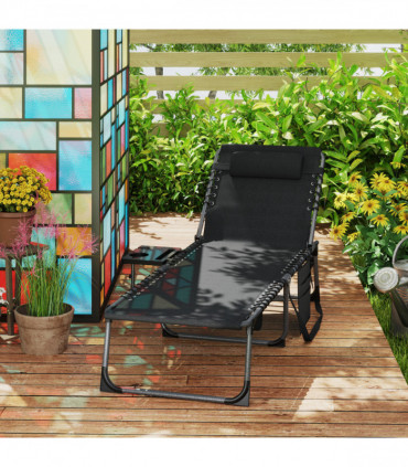 Outsunny Folding Sun Lounger with 5-Level Reclining Back, Side Table, Black