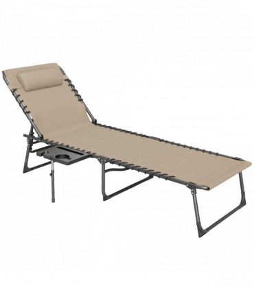 Outsunny Folding Sun Lounger with 5-Level Reclining Back, Side Table, Beige