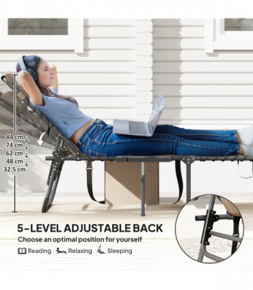 Outsunny Folding Sun Lounger with 5-Level Reclining Back, Side Table, Beige