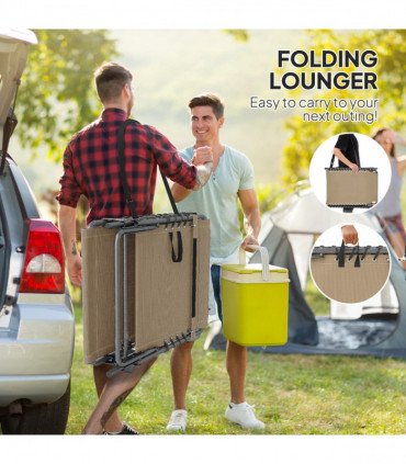 Outsunny Folding Sun Lounger with 5-Level Reclining Back, Side Table, Beige