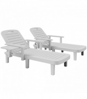 Outsunny Set of 2 Resin Reclining Sun Loungers for Garden, White
