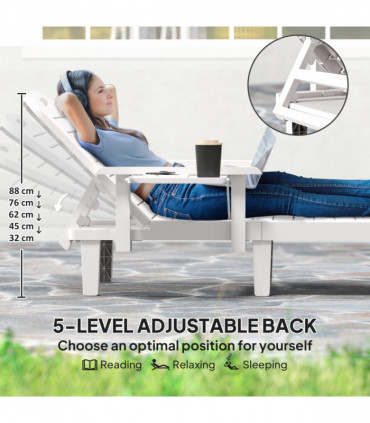 Outsunny Set of 2 Resin Reclining Sun Loungers for Garden, White