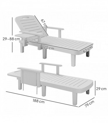 Outsunny Set of 2 Resin Reclining Sun Loungers for Garden, White