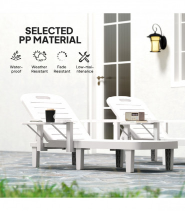 Outsunny Set of 2 Resin Reclining Sun Loungers for Garden, White