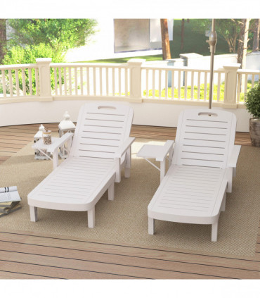 Outsunny Set of 2 Resin Reclining Sun Loungers for Garden, White