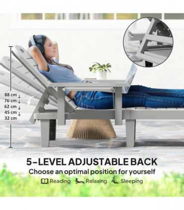 Outsunny Set of 2 Resin Reclining Sun Loungers for Garden, Light Grey