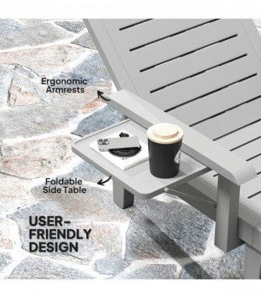 Outsunny Set of 2 Resin Reclining Sun Loungers for Garden, Light Grey