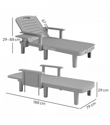 Outsunny Set of 2 Resin Reclining Sun Loungers for Garden, Light Grey