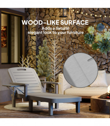 Outsunny Set of 2 Resin Reclining Sun Loungers for Garden, Light Grey