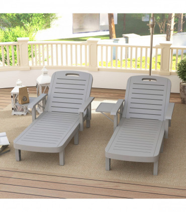 Outsunny Set of 2 Resin Reclining Sun Loungers for Garden, Light Grey