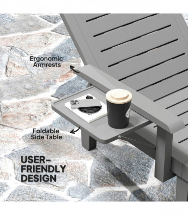 Outsunny Set of 2 Resin Reclining Sun Loungers for Garden, Dark Grey