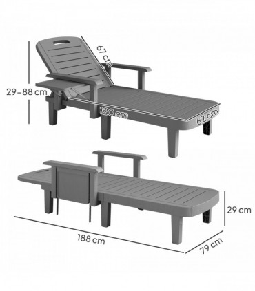 Outsunny Set of 2 Resin Reclining Sun Loungers for Garden, Dark Grey