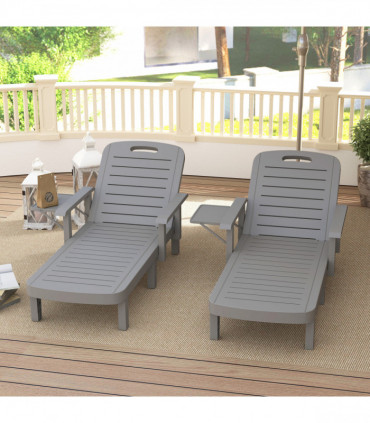 Outsunny Set of 2 Resin Reclining Sun Loungers for Garden, Dark Grey