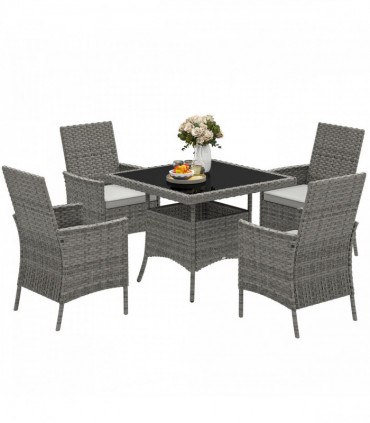 Outsunny 4 Seater Rattan Garden Furniture Set with Cushion, Grey