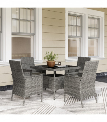 Outsunny 4 Seater Rattan Garden Furniture Set with Cushion, Grey