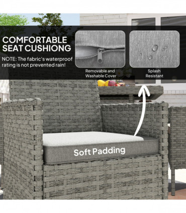 Outsunny 4 Seater Rattan Garden Furniture Set with Cushion, Grey