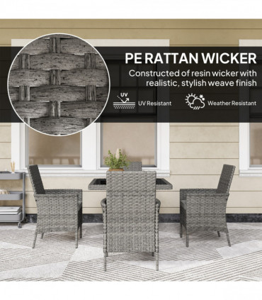 Outsunny 4 Seater Rattan Garden Furniture Set with Cushion, Grey