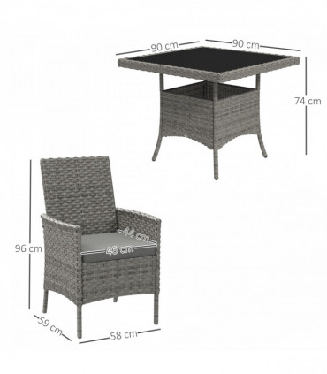 Outsunny 4 Seater Rattan Garden Furniture Set with Cushion, Grey