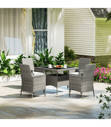 Outsunny 4 Seater Rattan Garden Furniture Set with Cushion, Grey