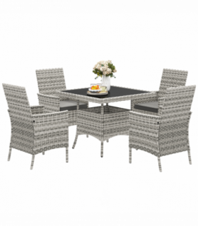 Outsunny 4 Seater Rattan Garden Furniture Set with Cushion, Mixed-Grey
