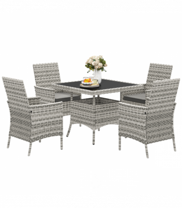 Outsunny 4 Seater Rattan Garden Furniture Set with Cushion, Mixed-Grey